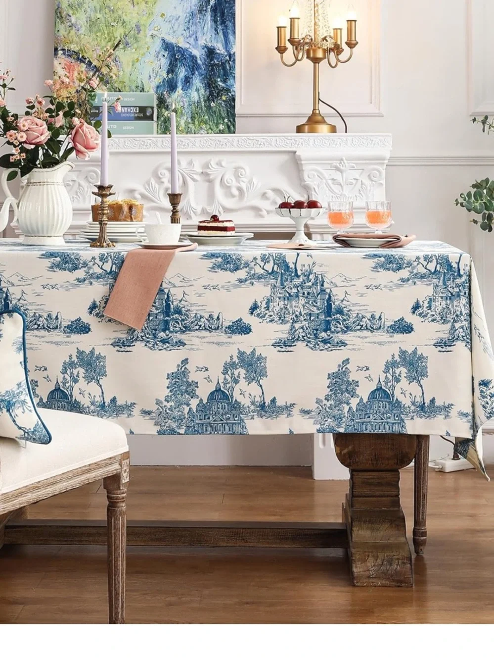 PATDREA NWT Vintage Cyan Rectangle Small Tablecloth, Linen -55x71